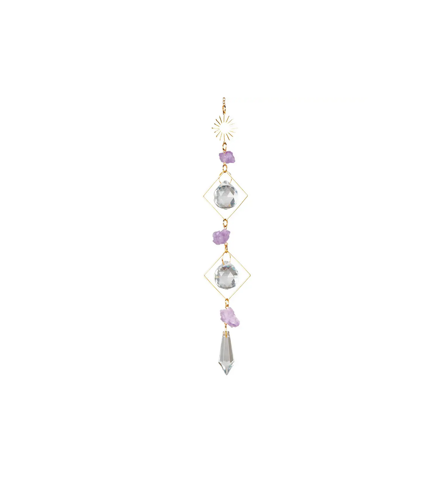 Sun with Amethyst Double Triangle Crystal Suncatcher