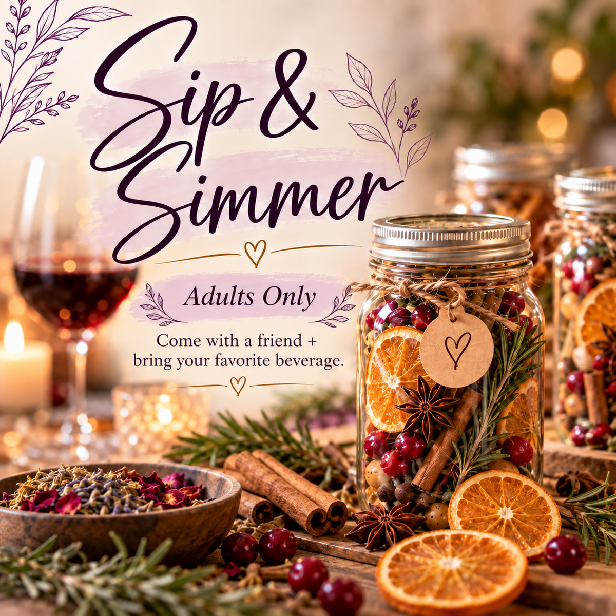 Sip & Simmer — A Cozy Fall Evening Friday, Nov 6th 6-8 pm
