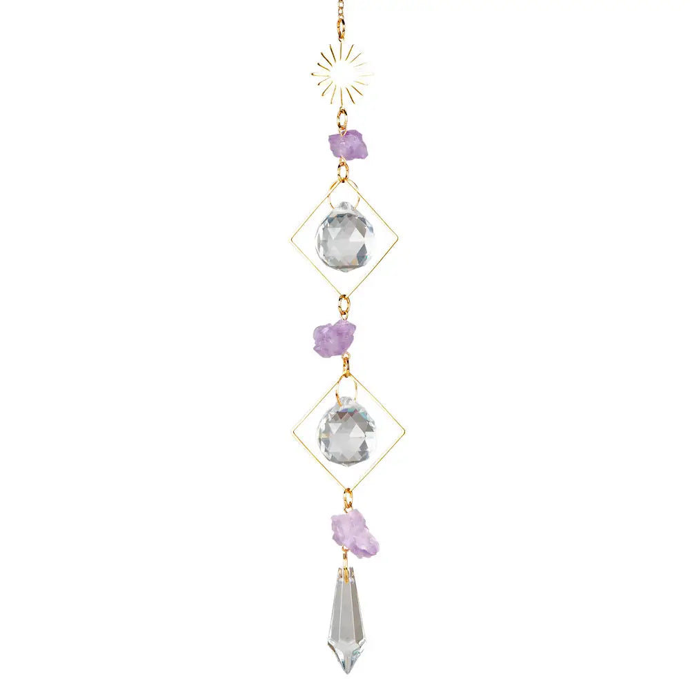 Sun with Amethyst Double Triangle Crystal Suncatcher