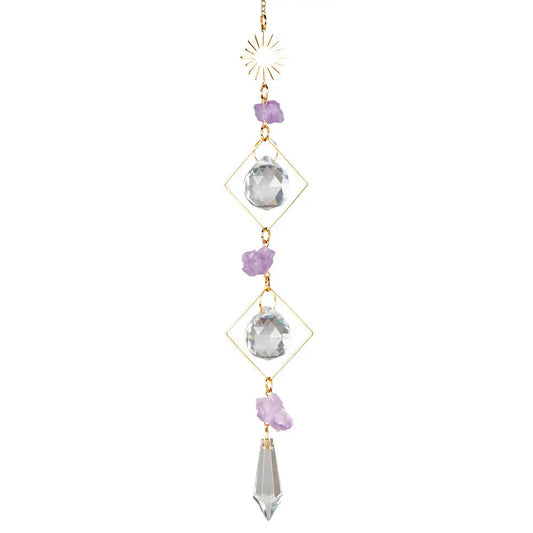 Sun with Amethyst Double Triangle Crystal Suncatcher