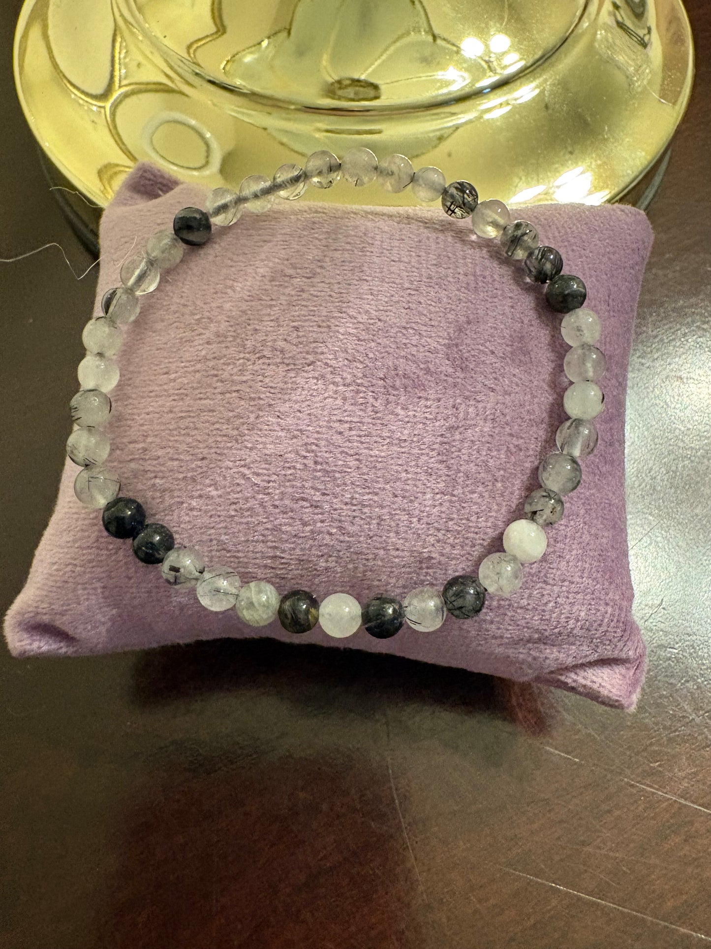 Black Rutilated Quartz Bracelet, 4mm