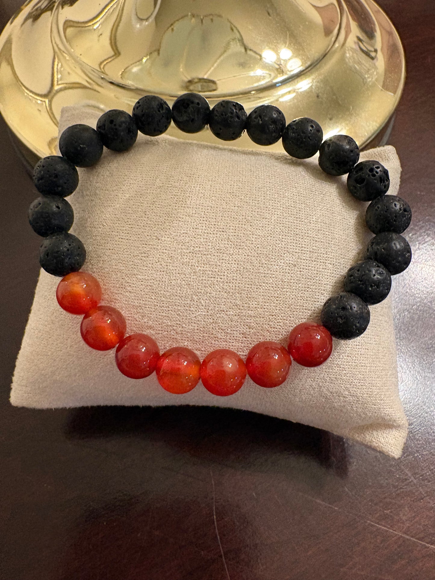 Carnelian & Black Lava Bracelet, 8mm