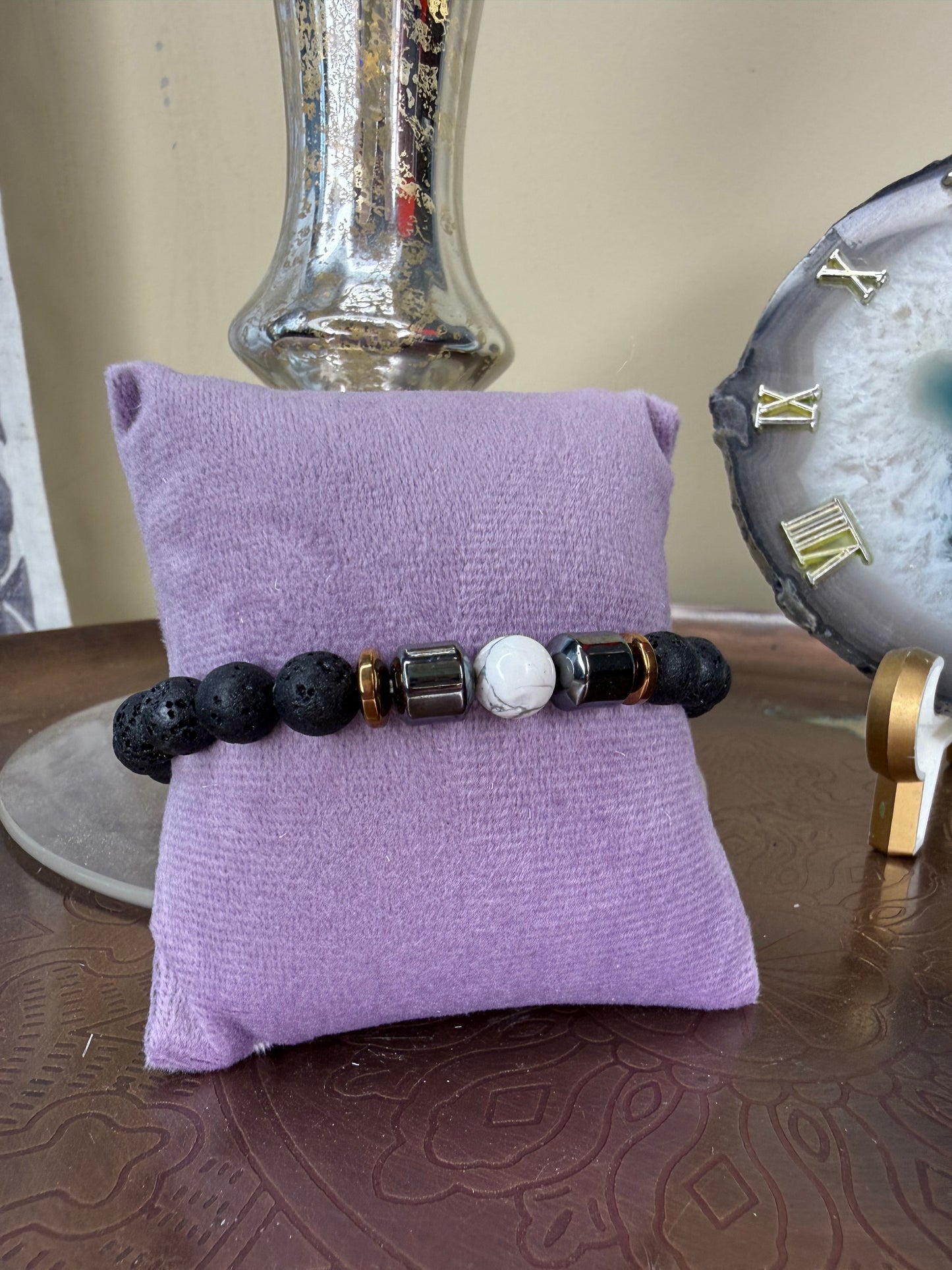 Howlite & Black Lava Bracelet