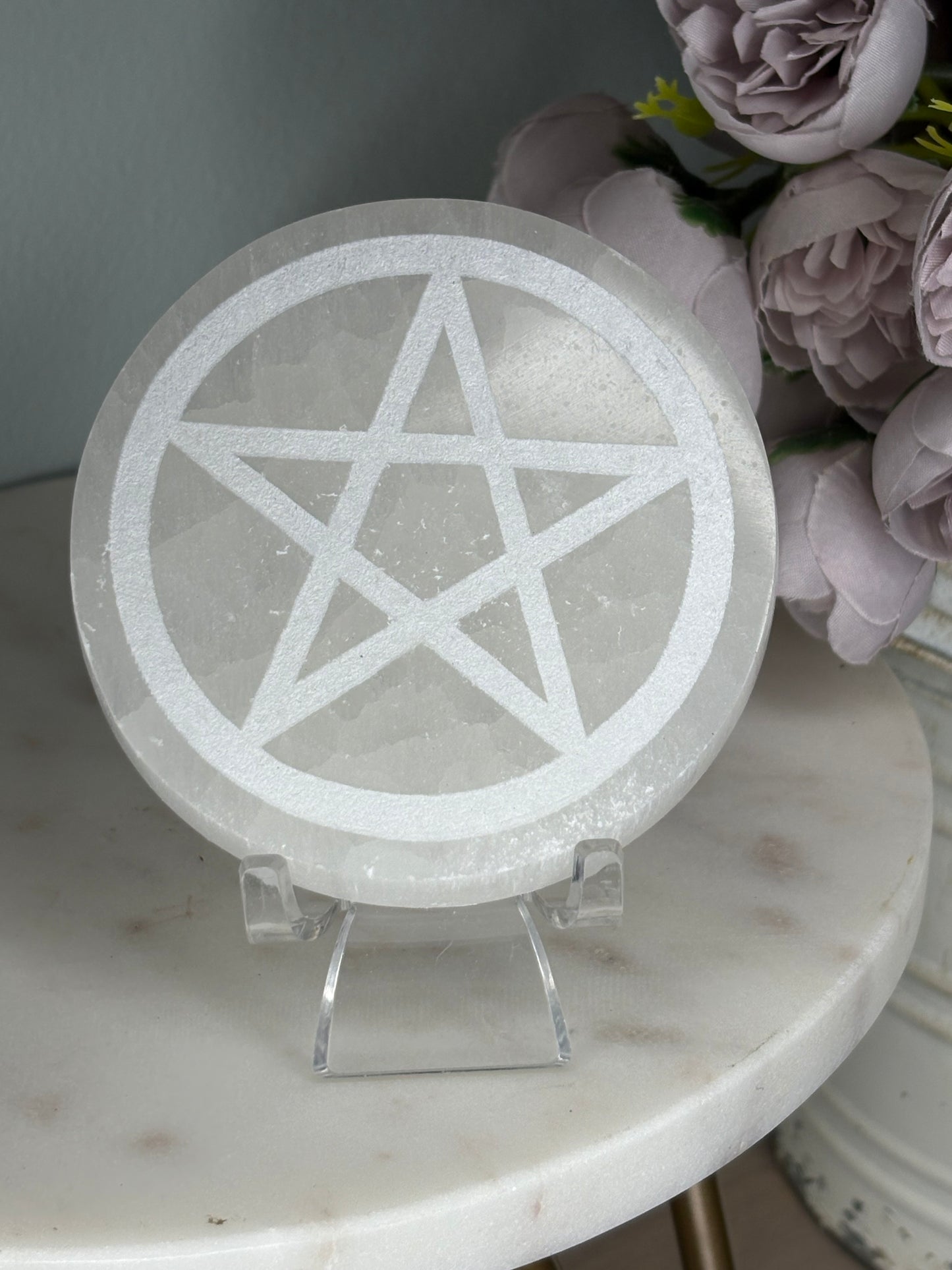 Selenite Charging Plate with Pentacle Design