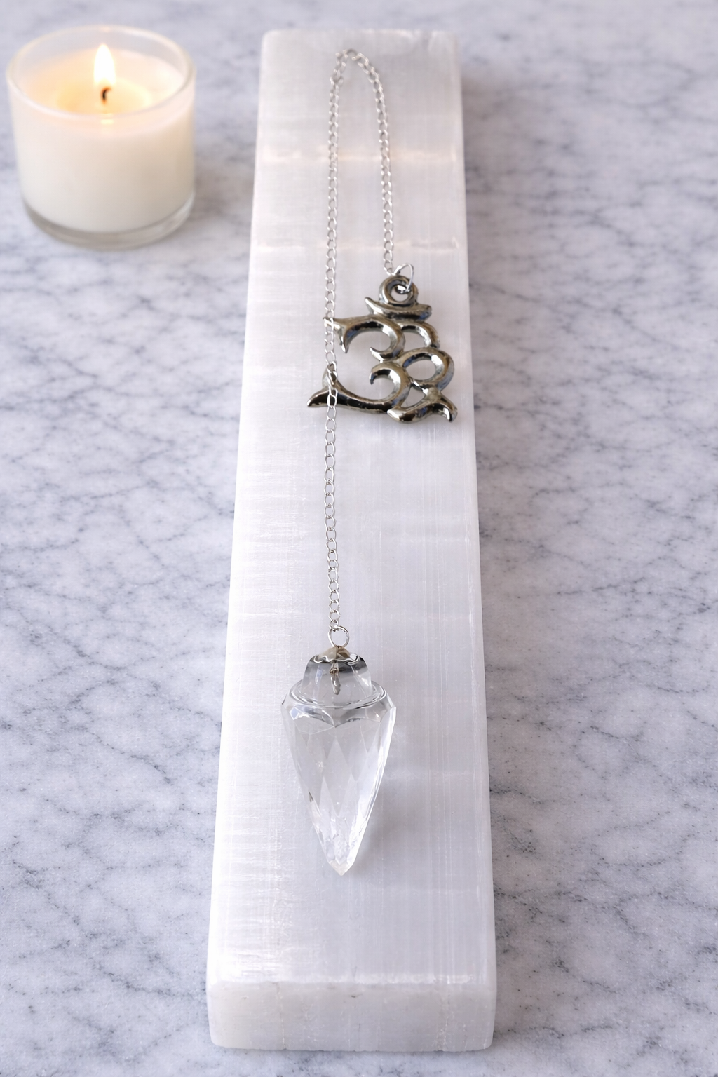 Clear Quartz Pendulum with Om Symbol