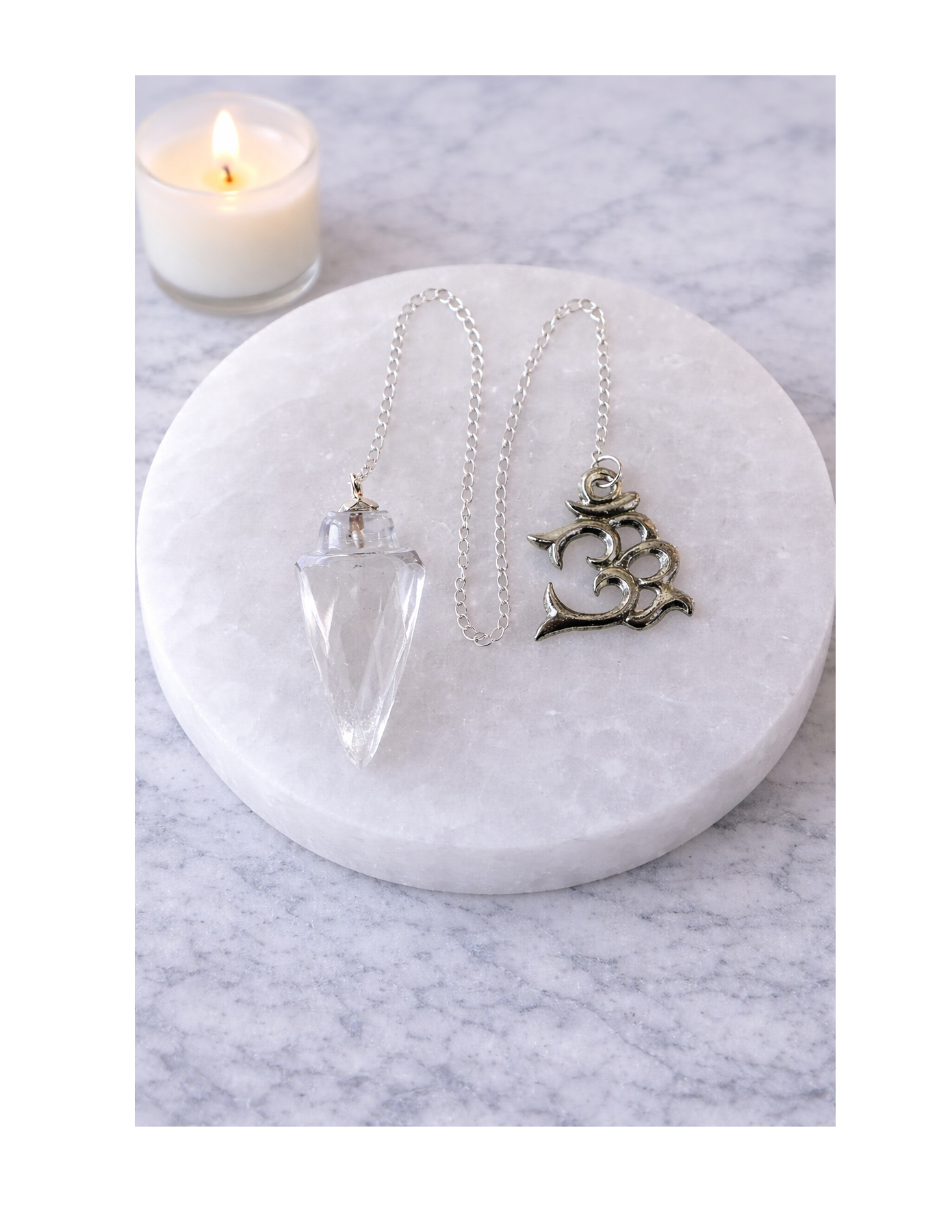 Clear Quartz Pendulum with Om Symbol