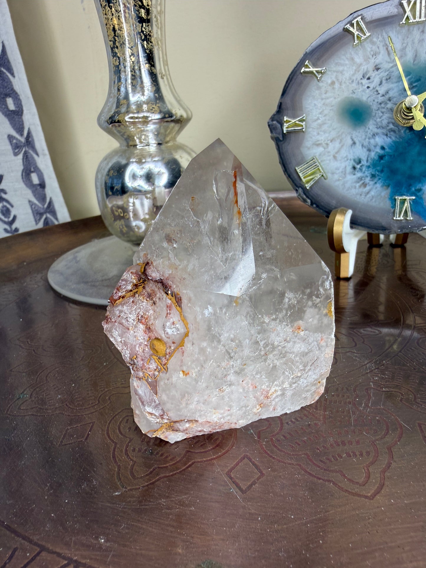 Clear Quartz with Hematite Cut Base
