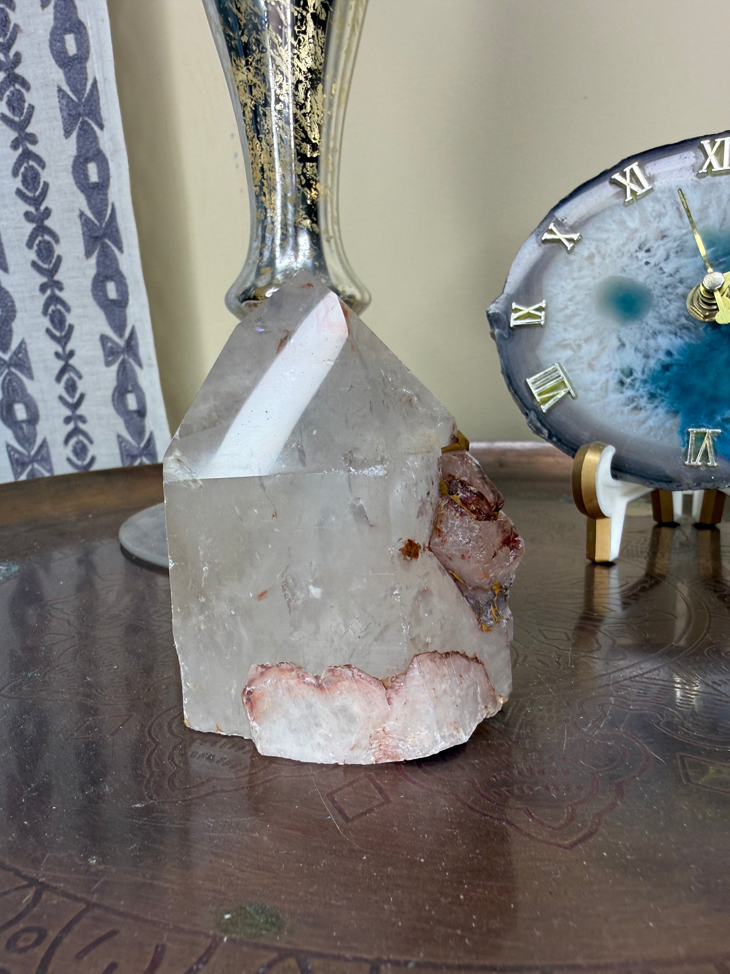 Clear Quartz with Hematite Cut Base