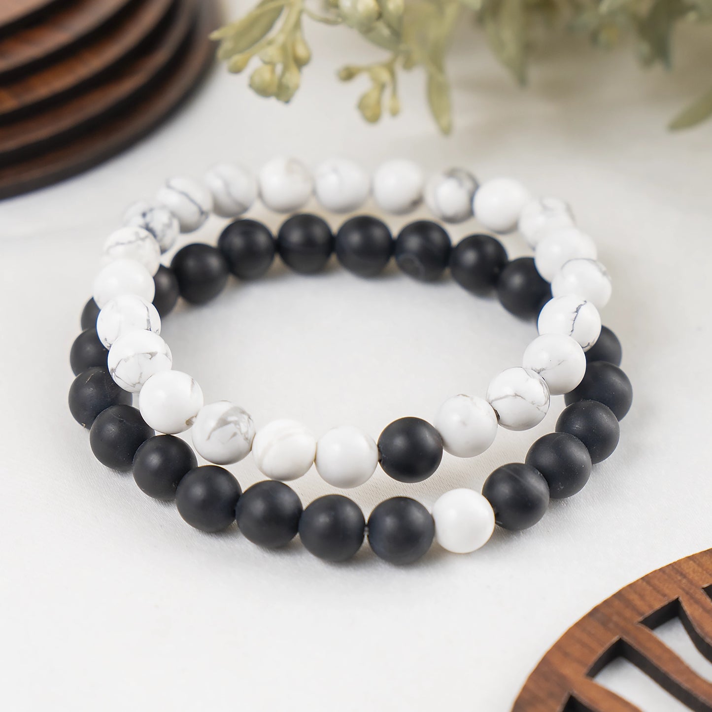 Black Onyx Howlite Bracelets/Couple Set