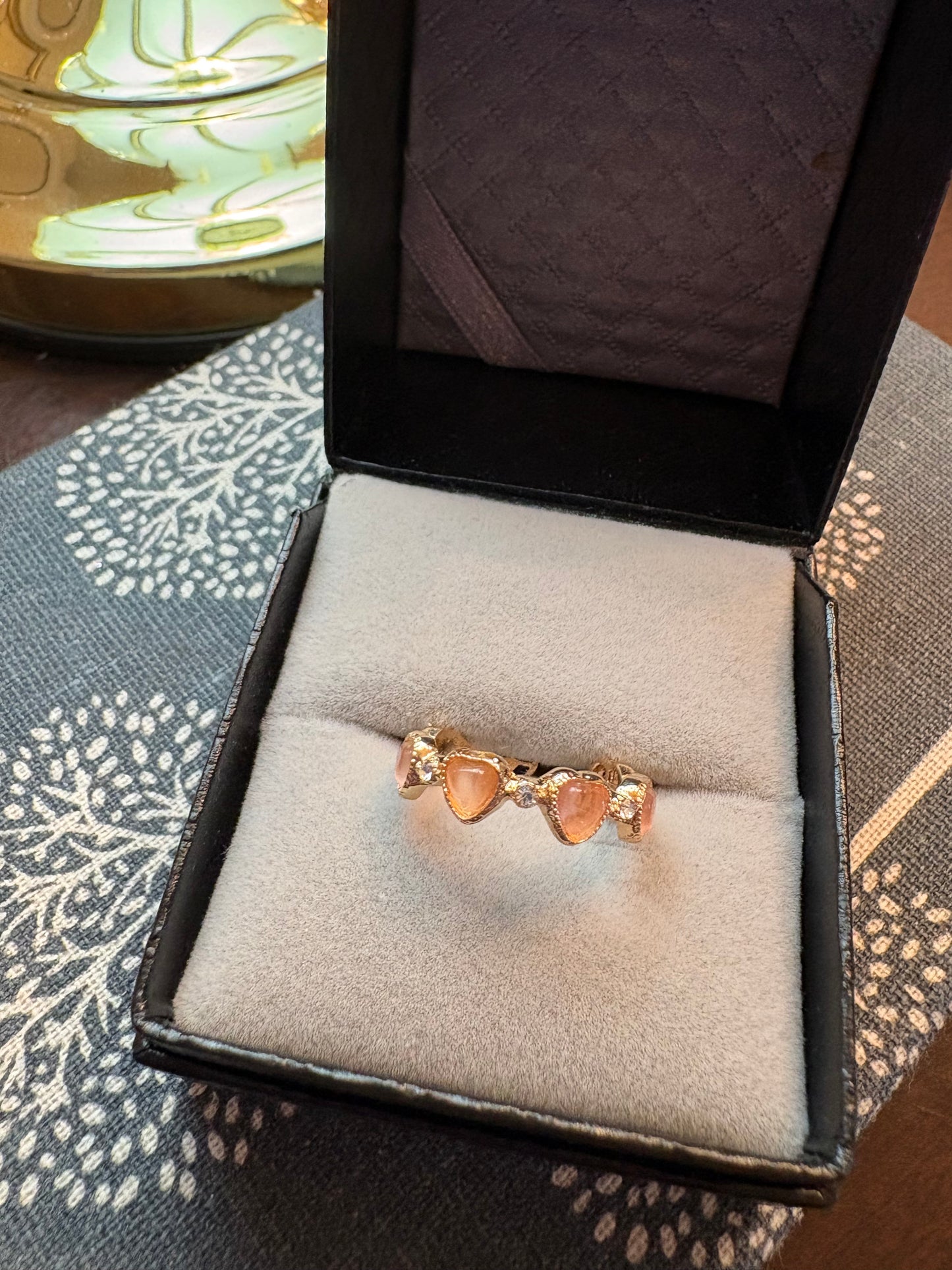 Pink Opal Heart Adjustable Ring