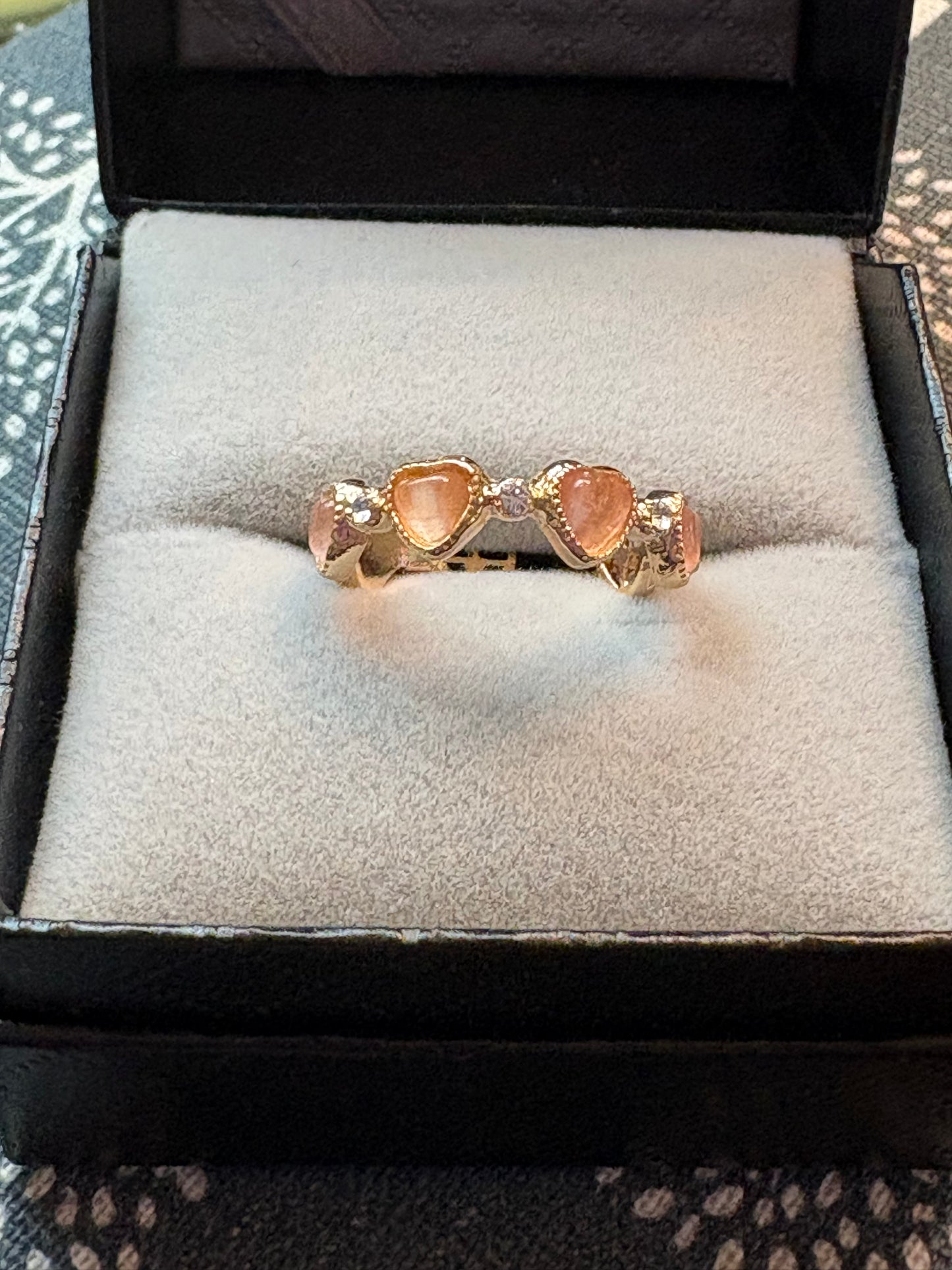 Pink Opal Heart Adjustable Ring