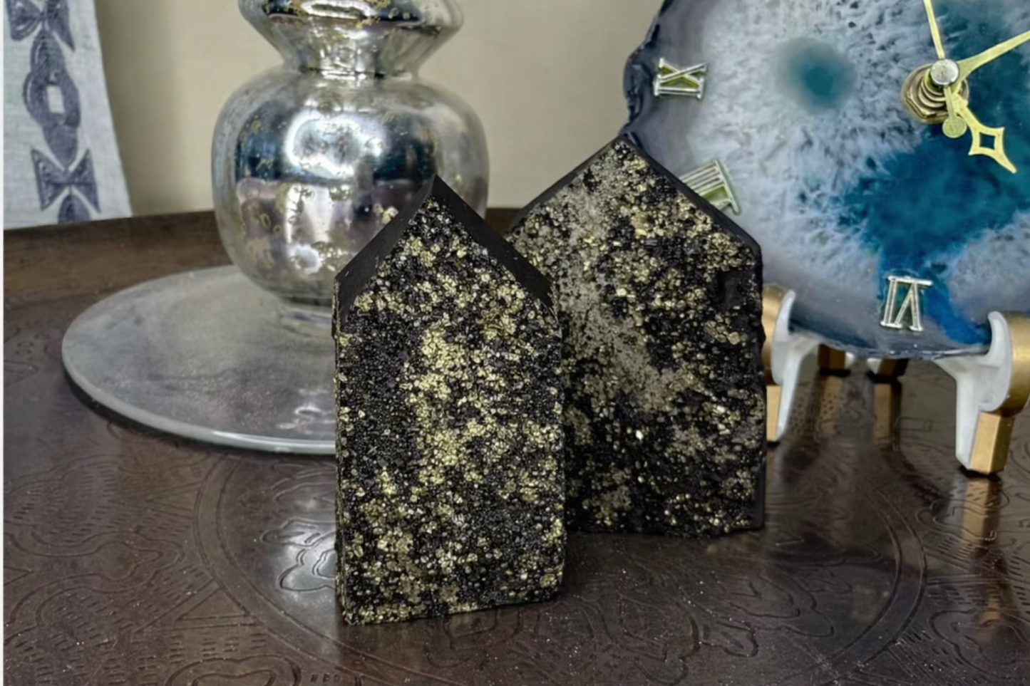 Pyrite on Basalt Cut Base