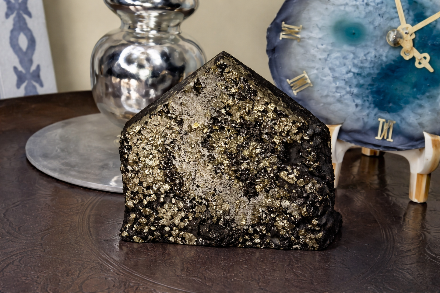 Pyrite on Basalt Cut Base