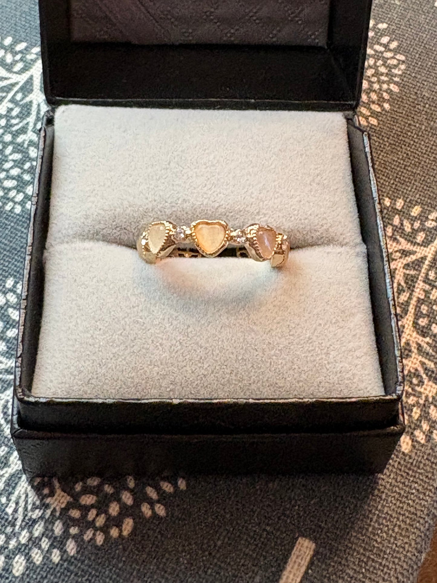 White Opal Heart Adjustable Ring
