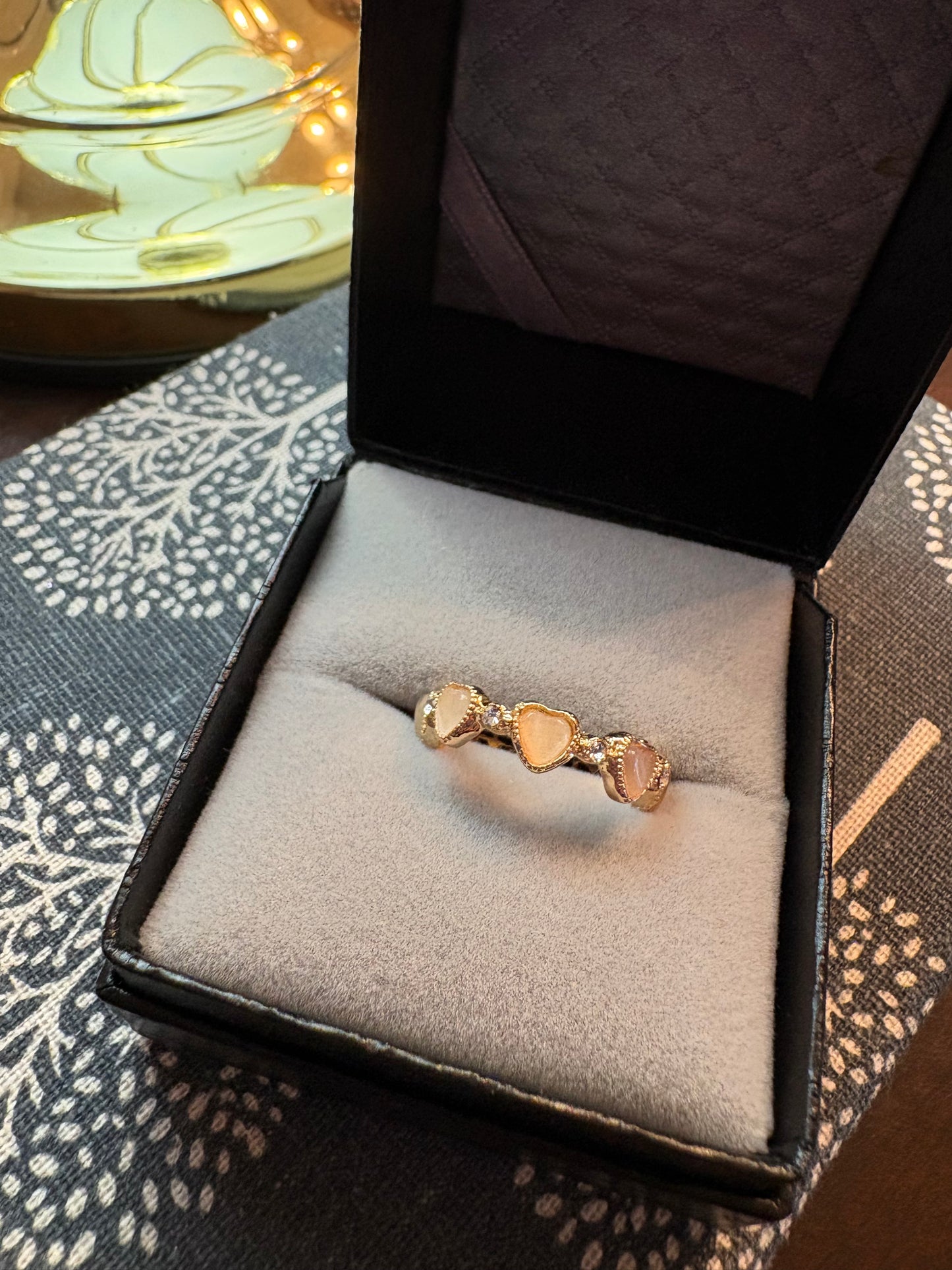 White Opal Heart Adjustable Ring
